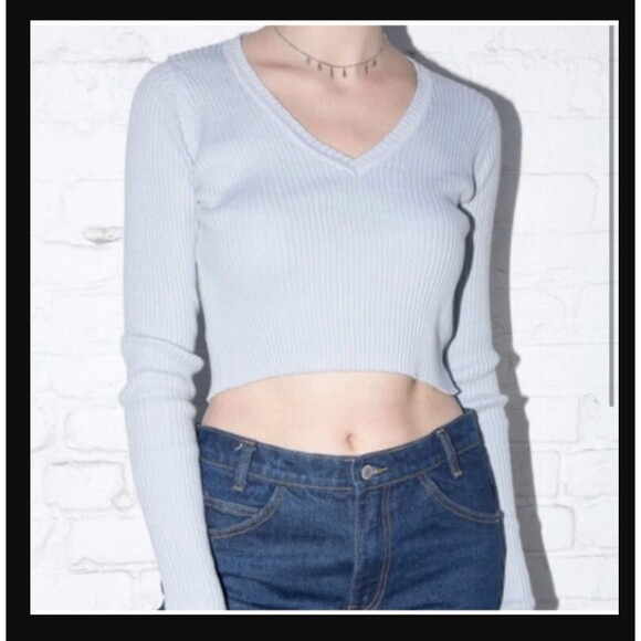 Brandy Melville Periwinkle Blue Ribbed Knit V-Neck One Size Milena Sweater Crop - Picture 2 of 10